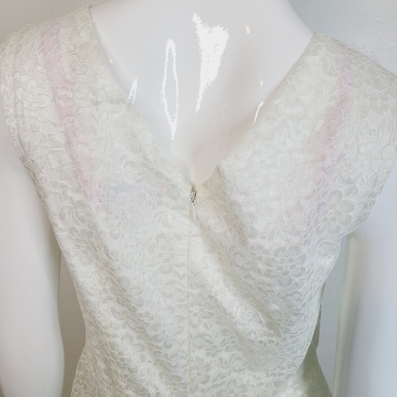 Betsey Johnson Fit & Flare Lace Midi Dress Ivory Sleeveless Wedding Evening Sz 6 - Picture 11 of 13